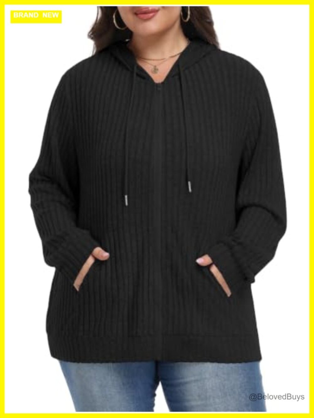 Women's Plus Size Ribbed Zip Up Hoodie Fall Jacket
